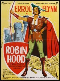 7w312 ADVENTURES OF ROBIN HOOD Danish R50s cool art of Errol Flynn as Robin Hood!