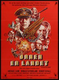 7w335 EAGLE HAS LANDED Danish '77 cool different art of Michael Caine & cast in World War II!