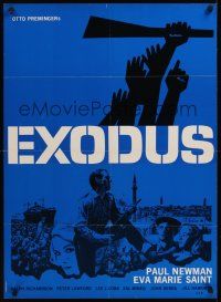 7w336 EXODUS Danish R80s Otto Preminger, great artwork of arms reaching for rifle by Saul Bass!
