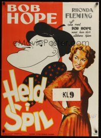 7w350 GREAT LOVER Danish '52 Hirschfeld art of Bob Hope, Rhonda Fleming!