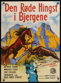 7w387 RED STALLION IN THE ROCKIES Danish '52 Arthur Franz, Wenzel art of horse fighting with elk!
