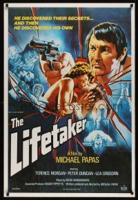 7w016 LIFETAKER English 1sh '75 Michael Papas, cool Chantrell artwork!