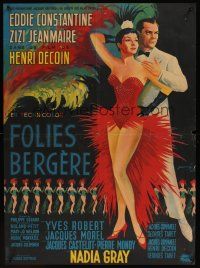 7w423 FOLIES-BERGERE French 23x32 '56 Zizi Jeanmarie & Eddie Constantine w/French showgirls!