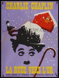 7w426 GOLD RUSH French 23x32 R72 Charlie Chaplin classic, great Leo Kouper artwork!
