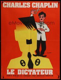 7w427 GREAT DICTATOR French 23x32 R73 Charlie Chaplin directs and stars, Leo Kouper art!