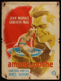7w441 NUDE IN HIS POCKET French 23x32 '57 Jean Marais, cool art of woman in glass!