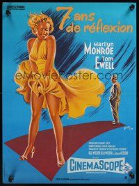 7w453 SEVEN YEAR ITCH French 23x32 R80s best art of Marilyn Monroe's skirt blowing by Grinsson!