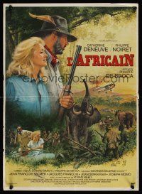 7w468 AFRICAN French 15x21 '83 art of hunters Catherine Deneuve & Philippe Noiret by Jean Mascii!