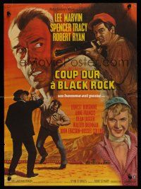 7w471 BAD DAY AT BLACK ROCK French 15x21 R69 cool artwork of Lee Marvin, Spencer Tracy!