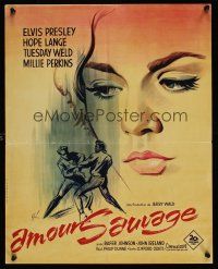 7w505 WILD IN THE COUNTRY French 15x21 '61 Elvis Presley, cool Grinsson art of Tuesday Weld!