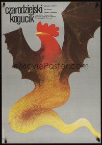 7w097 CZARODZIEJSKI KOGUCIK Polish 27x38 '86 strange Marian Nowinski art of chicken with bat wings