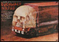 7w100 DVOYNOY OBGON Polish 27x38 '84 wild Michal Piekarski art of semi truck with skull cab!