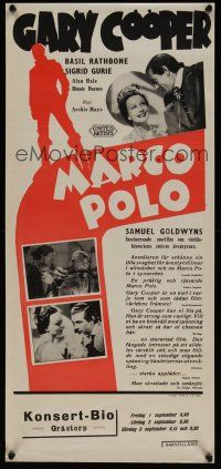 7w054 ADVENTURES OF MARCO POLO Swedish stolpe '37 Gary Cooper, Basil Rathbone, Sigrid Gurie!