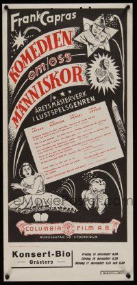 7w069 YOU CAN'T TAKE IT WITH YOU Swedish stolpe '38 Frank Capra, Jean Arthur, Barrymore!