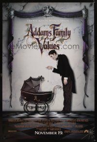 7x021 ADDAMS FAMILY VALUES advance 1sh '93 great image of Lurch with baby carriage!