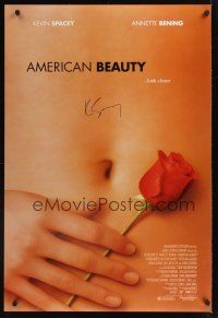 7x033 AMERICAN BEAUTY signed DS 1sh '99 by Kevin Spacey, Sam Mendes Academy Award winner!