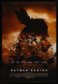 7x060 BATMAN BEGINS June 17 DS advance 1sh '05 Christian Bale as the Caped Crusader!