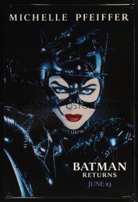 7x067 BATMAN RETURNS teaser 1sh '92 Michelle Pfeiffer as Catwoman, Tim Burton!