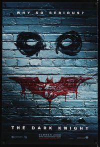 7x175 DARK KNIGHT teaser DS 1sh '08 cool graffiti image of the Joker's face!
