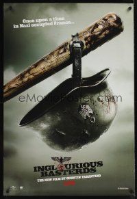 7x349 INGLOURIOUS BASTERDS teaser DS signed 1sh '09 by Eli Roth, cool image of bat & helmet!