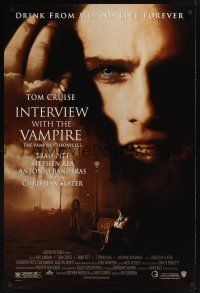 7x353 INTERVIEW WITH THE VAMPIRE 1sh '94 close up of fanged Tom Cruise, Brad Pitt, Anne Rice