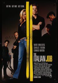 7x361 ITALIAN JOB int'l advance DS 1sh '03 Mark Wahlberg, sexy full-length Charlize Theron!