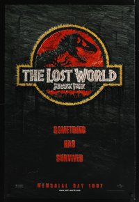 7x376 JURASSIC PARK 2 teaser 1sh '96 The Lost World, something has survived!