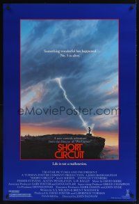 7x572 SHORT CIRCUIT 1sh '86 cool artwork of Johnny Five being struck by lightning!