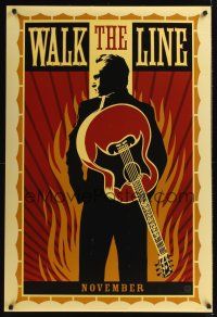7x694 WALK THE LINE style A teaser DS 1sh '05 really cool artwork of Joaquin Phoenix as Johnny Cash