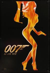 7x731 WORLD IS NOT ENOUGH teaser DS 1sh '99 James Bond, cool flaming silhouette of sexy girl!