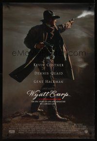7x733 WYATT EARP advance DS 1sh '94 cool image of Kevin Costner in the title role firing gun!