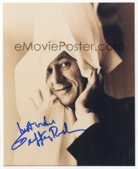 7y054 GEOFFREY RUSH signed color 8x10 REPRO still '01 wacky close up with curtain on his head!