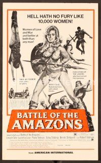 7y250 BATTLE OF THE AMAZONS pressbook '73 art of sexy barely-dressed female warrior Lucretia Love!