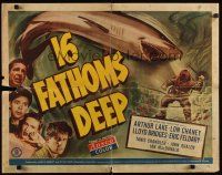 7z208 16 FATHOMS DEEP 1/2sh '48 Lon Chaney Jr, great art of deep sea diver vs killer shark!