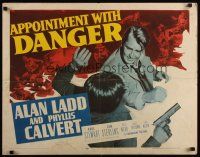 7z235 APPOINTMENT WITH DANGER style A 1/2sh '51 tough Alan Ladd throws a punch, film noir!