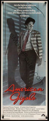 8a023 AMERICAN GIGOLO insert '80 handsome male prostitute Richard Gere is being framed for murder!
