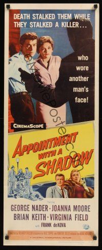 8a031 APPOINTMENT WITH A SHADOW insert '58 cool noir artwork of silhouette pointing gun at stars!