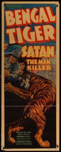 8a055 BENGAL TIGER insert '36 great art of Barton MacLane, June Travis & Satan the Man Killer!