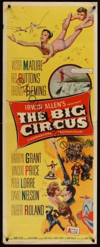 8a058 BIG CIRCUS insert '59 cool art of trapeze artist David Nelson holding Kathryn Grant!