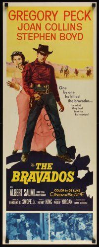 8a082 BRAVADOS insert '58 full-length art of cowboy Gregory Peck with gun & sexy Joan Collins!