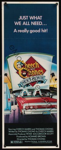 8a116 CHEECH & CHONG'S NEXT MOVIE insert '80 Tommy Chong, Cheech Marin, cool drive-in drug art!