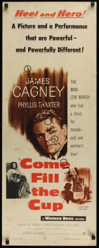 8a129 COME FILL THE CUP insert '51 alcoholic James Cagney had a thirst for trouble & love!