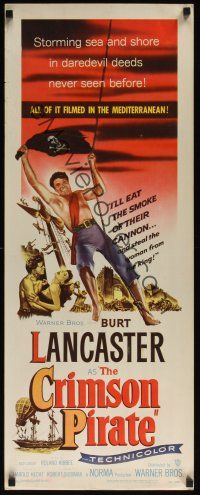 8a142 CRIMSON PIRATE insert '52 great image of barechested Burt Lancaster swinging on rope!