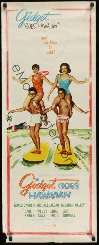 8a255 GIDGET GOES HAWAIIAN insert '61 best image of two guys surfing with girls on their shoulders