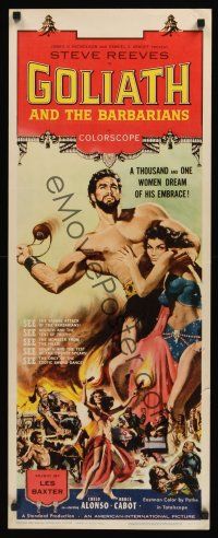 8a270 GOLIATH & THE BARBARIANS insert '59 art of Steve Reeves with sexy Chelo Alonso!