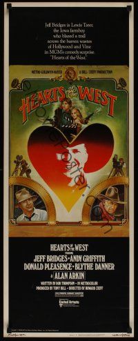 8a295 HEARTS OF THE WEST insert '75 art of Hollywood cowboy Jeff Bridges by Richard Hess!