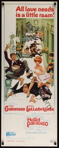 8a310 HOTEL PARADISO insert '66 wacky Frank Frazetta art of Alec Guinness & sexy Gina Lollobrigida