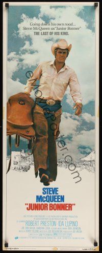 8a343 JUNIOR BONNER insert '72 full-length rodeo cowboy Steve McQueen carrying saddle!