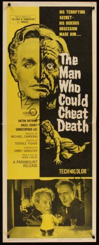 8a399 MAN WHO COULD CHEAT DEATH insert '59 Hammer horror, cool half-alive & half-dead headshot art