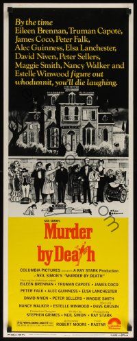 8a429 MURDER BY DEATH insert '76 great Charles Addams art of cast by dead body & spooky house!